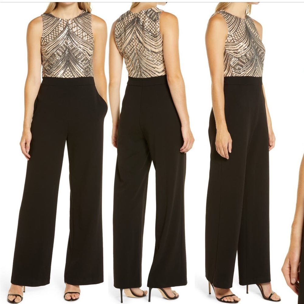 Vince Camuto sequin bodice wide leg jumpsuit
